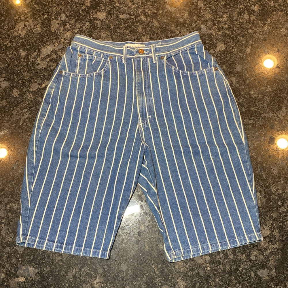 Vtg Venezia Jean Shorts Women 16 Knee Length Mid Rise Stripped Denim Casual Y2K